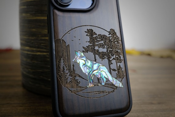The Enchanting Fox: A Journey Through the Forest, Hand-Inlaid Wood & Mother of Pearl Case - Artisanal Cover for iPhone, Galaxy and Pixel