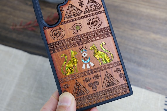 Eternal Mysteries: The Symbols of Egypt, Hand-Inlaid Wood & Mother of Pearl Case - Artisanal Cover for iPhone, Galaxy and Pixel