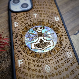 Mjolnir Lettering Thunderous Echoes: Mjölnir and the Runes, Hand-inlaid Wood & Mother of ...