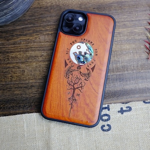 Armonia Vikinga: Vegvísir, Corvi e Yggdrasil, Custodia in Legno + Madreperla Incastonata a Mano per Samsung Galaxy, iPhone & Google Pixel