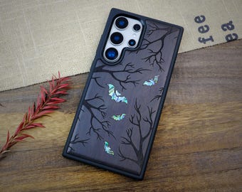 Shadows of the Night Art, Hand-Inlaid Wood & Mother of Pearl Case - Artisanal Cover for iPhone, Galaxy and Pixel