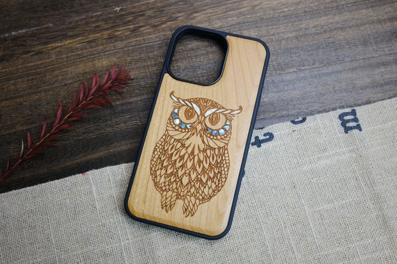 Whimsical Wisdom: The Owl Mandala, Hand-Inlaid Wood & Mother of Pearl Case - Artisanal Cover for iPhone, Galaxy and Pixel