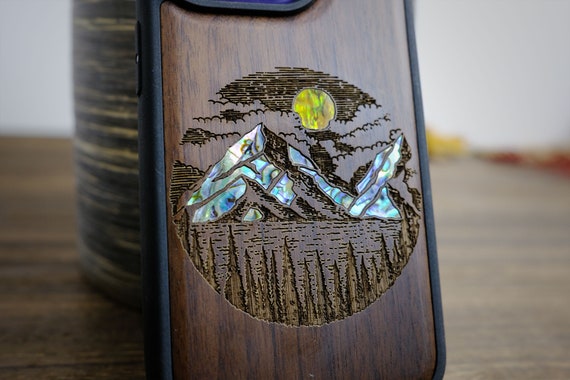The Lens of Nature: A Captivating Landscape Painting, Hand-Inlaid Wood & Mother of Pearl Case - Artisanal Cover for iPhone, Galaxy and Pixel