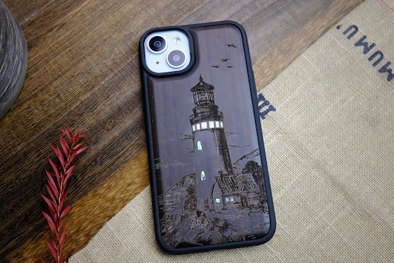 Maritime Sentinel: The Lighthouse, Hand-Inlaid Wood & Mother of Pearl Case - Artisanal Cover for iPhone, Galaxy and Pixel