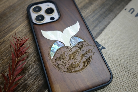 Bohemian Tides: The Whale's Tail, Hand-Inlaid Wood & Mother of Pearl Case - Artisanal Cover for iPhone, Galaxy and Pixel