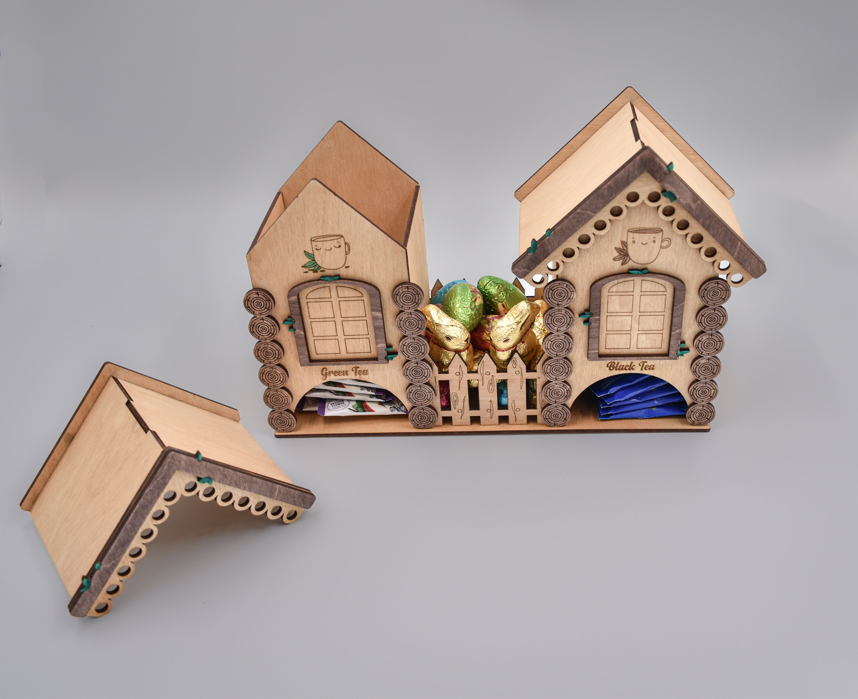 Tea House With Candy Box Handmade Wooden Tea Bag Box Storage. Tea Bag