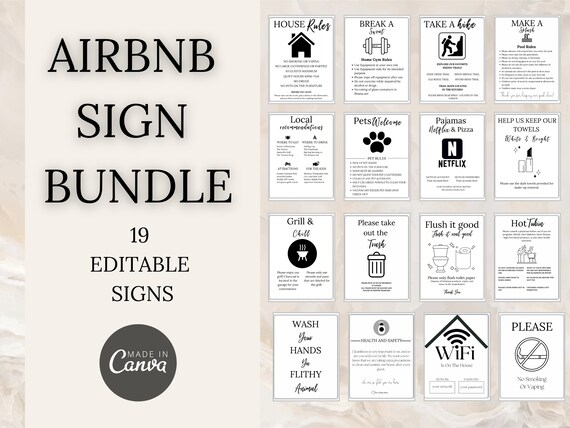 Airbnb Sign Bundle Editable Templates Wifi Password Sign - Etsy