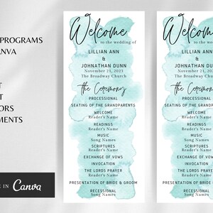 Aqua Wedding Programs, Wedding Program Template, Editable Wedding Template, Digital Prints, Watercolor Design, Blue Wedding Programs