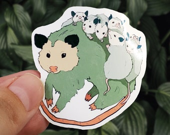 Mother Possum Sticker, oPossum and Babies, Gloss Sticker, opossum, Cute Art, Possum Sticker, Laptop Decal, Water Bottle Logo, Possum Gift