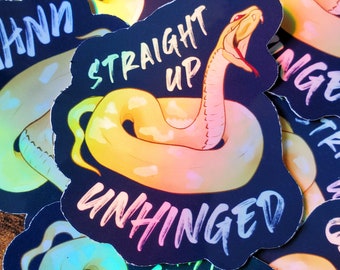 Snake Holographic Sticker, Straight Up Unhinged, Iridescent Sticker, Python, Banana, Laptop Decal, Water Bottle Logo, Snake Gift