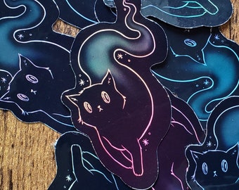 Ghost Cat Holographic Sticker, Iridescent Sticker, Cats, Laptop Decal, Water Bottle Logo, Cat Gift