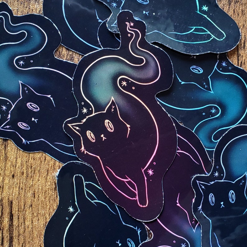 Ghost Cat Holographic Sticker Iridescent Sticker Cats Etsy