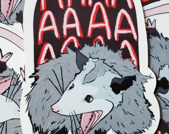 Screaming Possum Sticker, oPossum, AAAA, Gloss Sticker, opossum, Funny Art, Possum Sticker, Laptop Decal, Water Bottle Logo, Possum Gift
