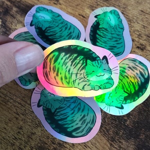 Etiqueta engomada holográfica de Catermelon, iridiscente, etiqueta engomada del arco iris, divertido, arte del gato, etiqueta engomada del gato, etiqueta del ordenador portátil, logotipo de la botella de agua, regalo del amante del gato