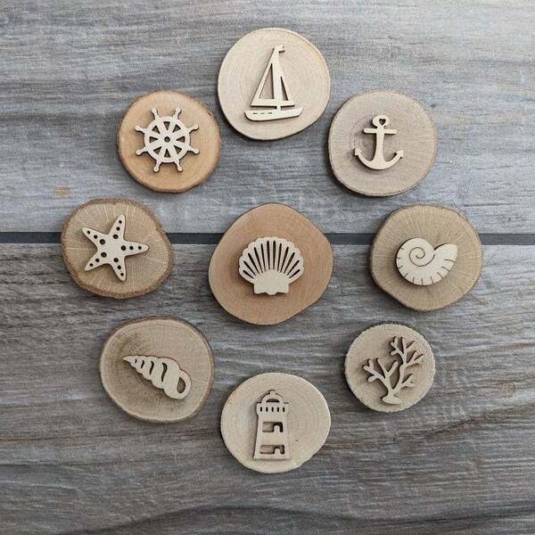 Seaside Wooden Natural Playdough Stamps - Beach themed