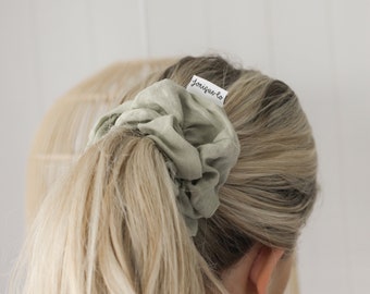 Sage Green Scrunchie. Natural linen hair accessories. Hair ties. Gift for her.