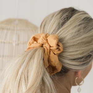 Turmeric Orange Scrunchie. Natural linen hair accessories. Hair ties. Gift for her. image 1