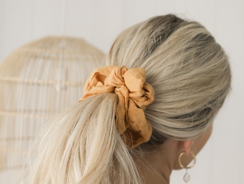 Turmeric Orange Scrunchie. Natural linen hair accessories. Hair ties. Gift for her. image 1