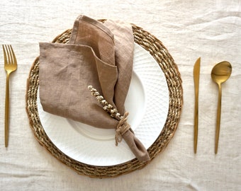 Khaki Brown Linen Napkin, Set of 2. Stonewashed Linen Napkin. Table Decor, Wedding Linens.
