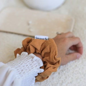 Turmeric Orange Scrunchie. Natural linen hair accessories. Hair ties. Gift for her. image 6