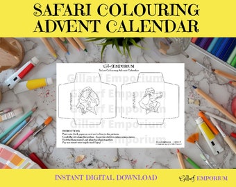 Safari Printable Colouring Advent Calendar – Instant Download - 24 Safari Themed Advent Envelopes and Jokes