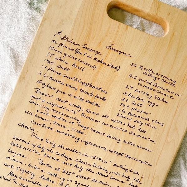 Custom Engraved Handwriting | Recipe Cutting Board & Charcuterie Board