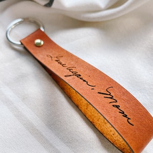 Handwriting Leather Keychain | Custom Engraved | Personalized | Valentine's Day, Wedding, Anniversary, Grandparent Gift | Remembrance