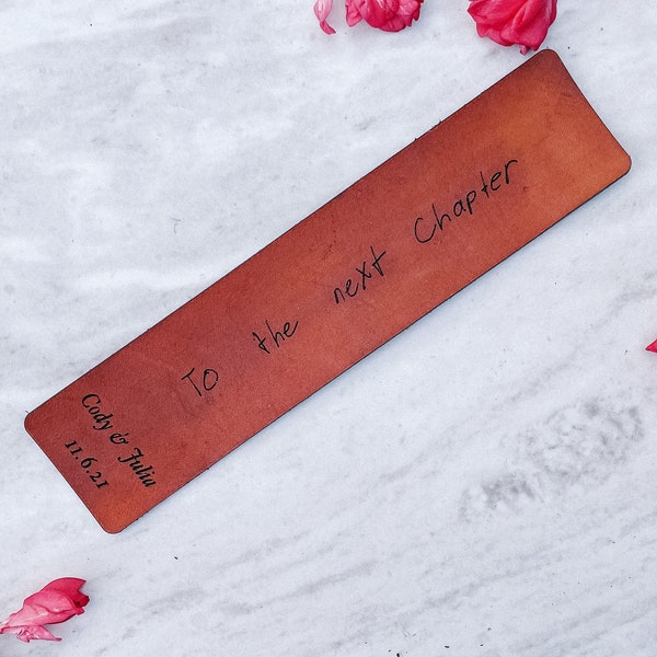 Custom Engraved Handwriting Leather Bookmark | Valentine's Day, Wedding, Anniversary Gift