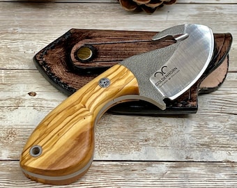 Skinner Knife with Personalized Olive Handle and Leather Sheath for Birthday or Anniversary Gift for Him Olive Handle Bohler N690 Knife