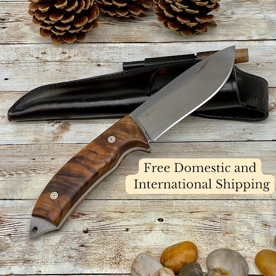 Cuchillo de caza profesional, funda de cuero, cuchillo Bushcraft, cuchillo  Skinner, mango de madera de nogal Bohler N690 cuchillo de camping, regalo  de novios -  México