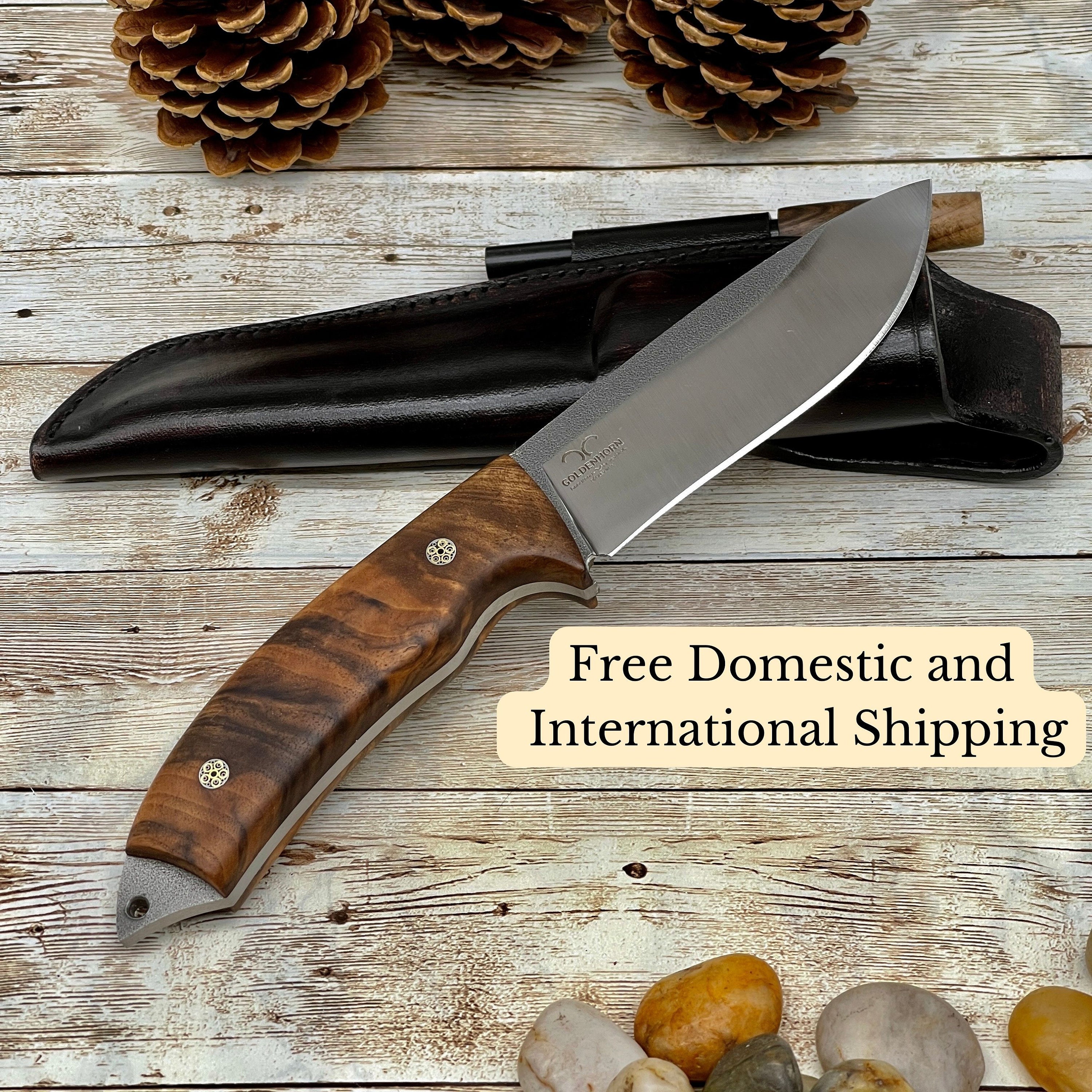 Hunting Knife Camping Knife With Personalized Wood Handle and Leather  Sheath for Gift Walnut/wenge Handle Bohler N690 Bushcraft Knife -   Canada