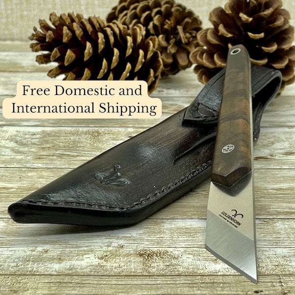 Handmade Kiridashi Knife – D2 Steel Blade, Wood Handle, Survival/E DC Utility, Sheath Included 3 thumbnail image