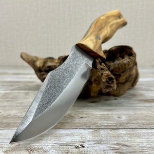 Tactical Knife with N690 Bohler Steel Olive Handle and 1/8 inch Leather Sheath Professional Knife and Ferro Rod / Personalized Knife