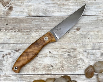 Handmade Hunting Knife N690 Steel Wood Handle Hunting Knife with Leather Sheath, Skinner Knife
