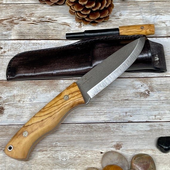 Camping Knife With Olive Wood Handle, 1/4 Inch N 690 Steel and