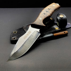 Tactical Knife with N690 Bohler Steel Walnut Handle and 1/8 inch Leather Sheath Professional Knife with Opt Laser Engraving Handle