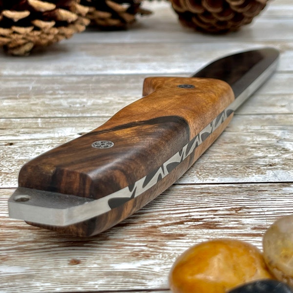 Hunting Knife, Leather Sheath, Bushcraft Knife, Skinner Knife, Walnut Wood Handle Bohler N690 Camping Knife, Groomsmen Gift
