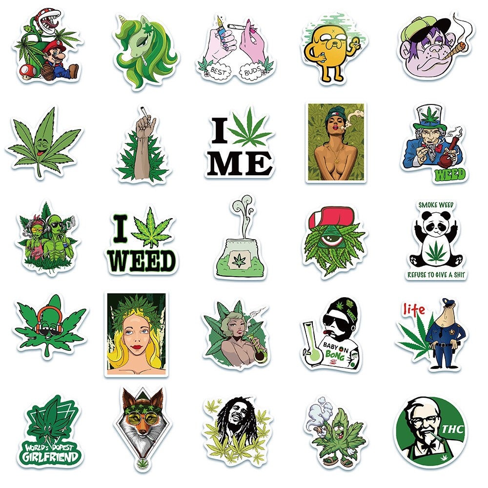 50 pieces Cannabis leaf stickers suitcase stickers guitar Etsy