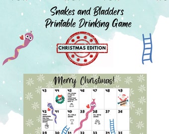 PRINTABLE Christmas Snakes and Ladders Drinking Board Game Digital Download