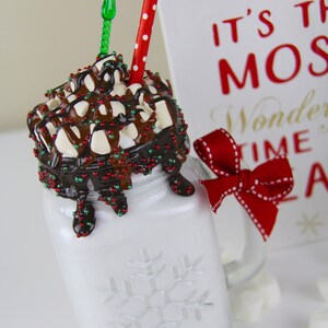 Faux White Hot Chocolate with bow (Rae Dunn mug, whip, sign, marshmallow, brown hot chocolate or hot chocolate cup not included)