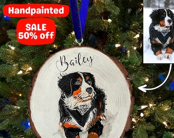 Hand Painted Pet Ornament, Custom hand painted pet portrait ornament, personalized pet memorial ornament, custom dog portrait ornament