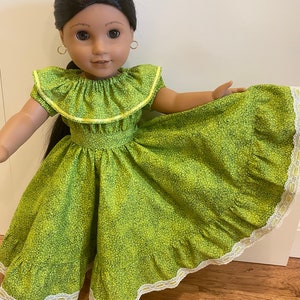 Green leaf Spanish style fiesta dress fits 18” girl dolls
