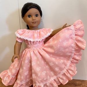 pink white Spanish style fiesta dress for 18” girl dolls