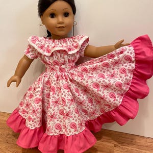 Pink floral Spanish style fiesta dress fits 18” girl dolls