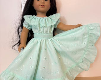 Mint green eyelet Spanish style fiesta dress fits 18” girl dolls
