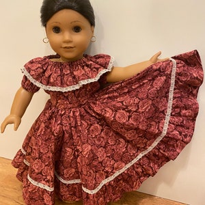 Rose Spanish style fiesta dress fits 18” girl dolls
