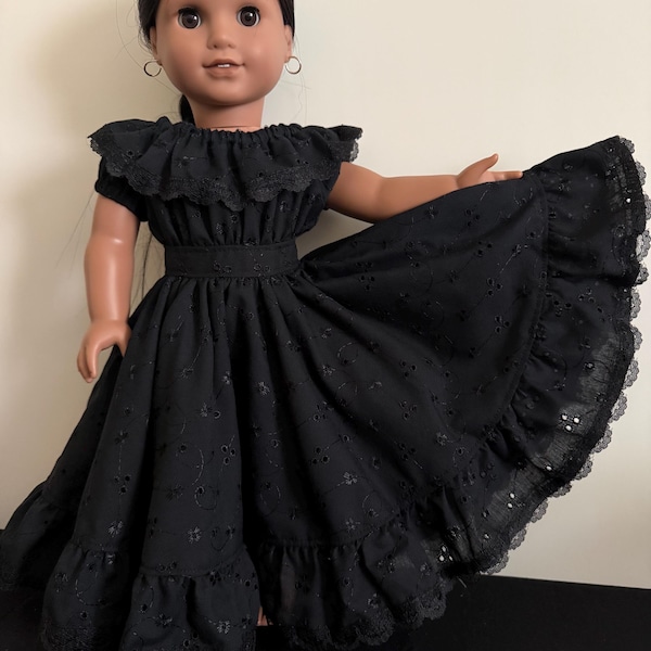 Black eyelet Spanish style fiesta dress fits 18” girl dolls
