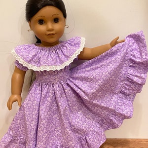 Purple floral Spanish style fiesta dress fits 18” girl dolls