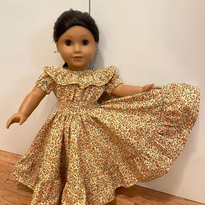 Vintage Tan floral Spanish style fiesta dress fits 18” girl dolls