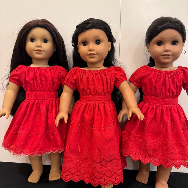 3 variations Red eyelet dresses fits 18” girl dolls